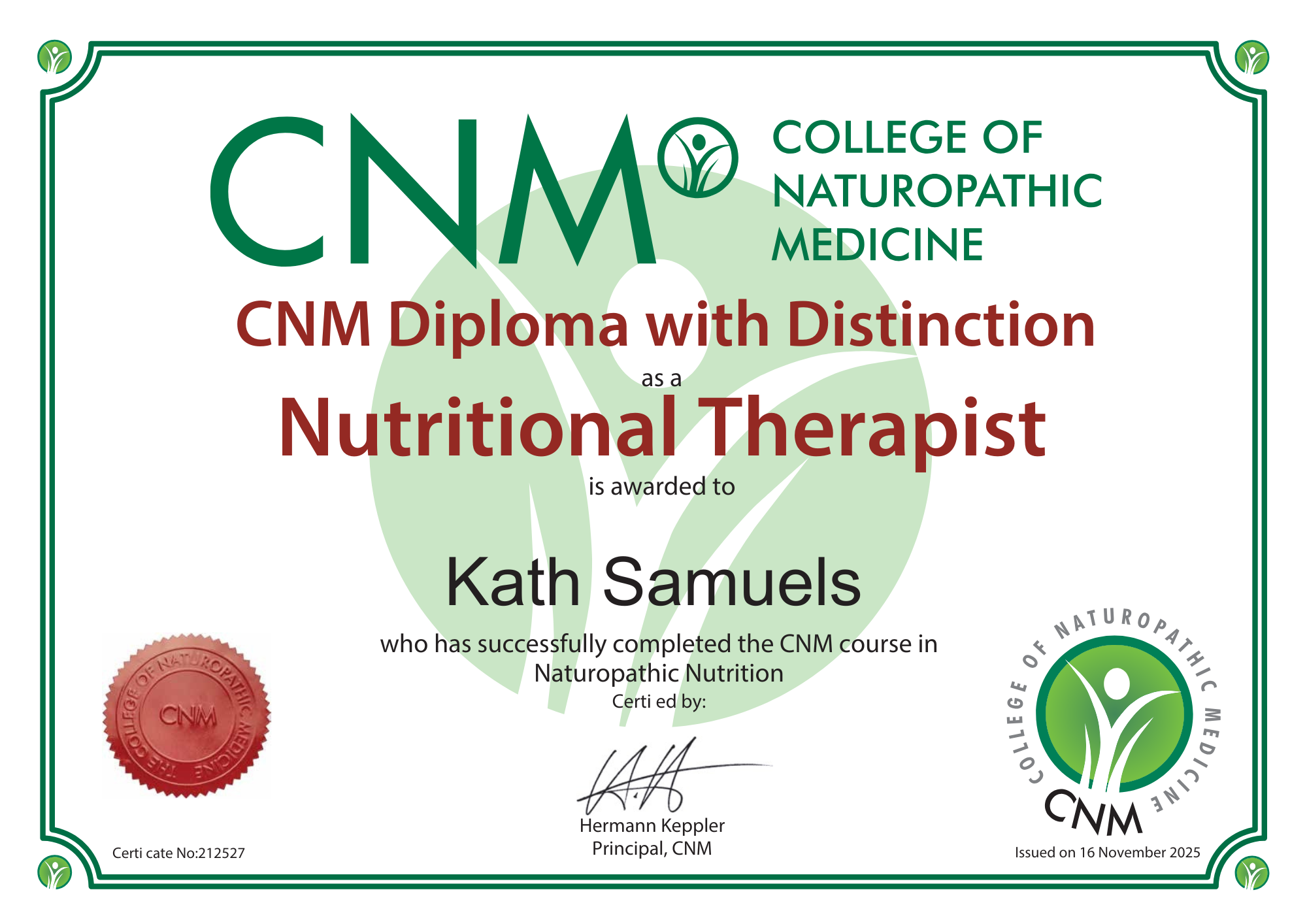 CNM Nutritional Therapy Diploma with distinction