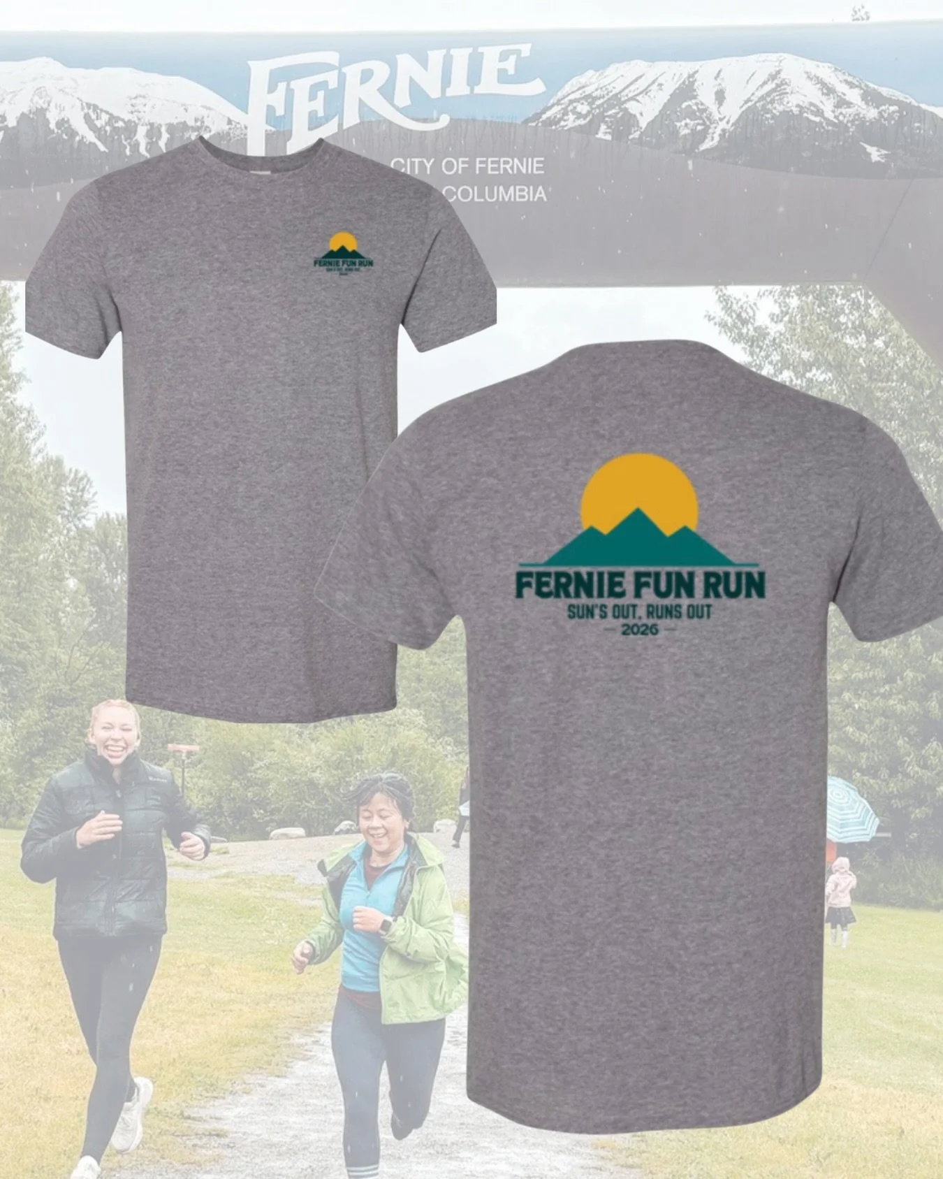Our being too busy this week to get the shirt order in yet means good things for you! 😅 

Register for the 5km before tomorrow, Friday May 15th, at 4 pm, to get this 👆🏼 2026 Fernie Fun Run shirt included in your registration. 

We said it before, 