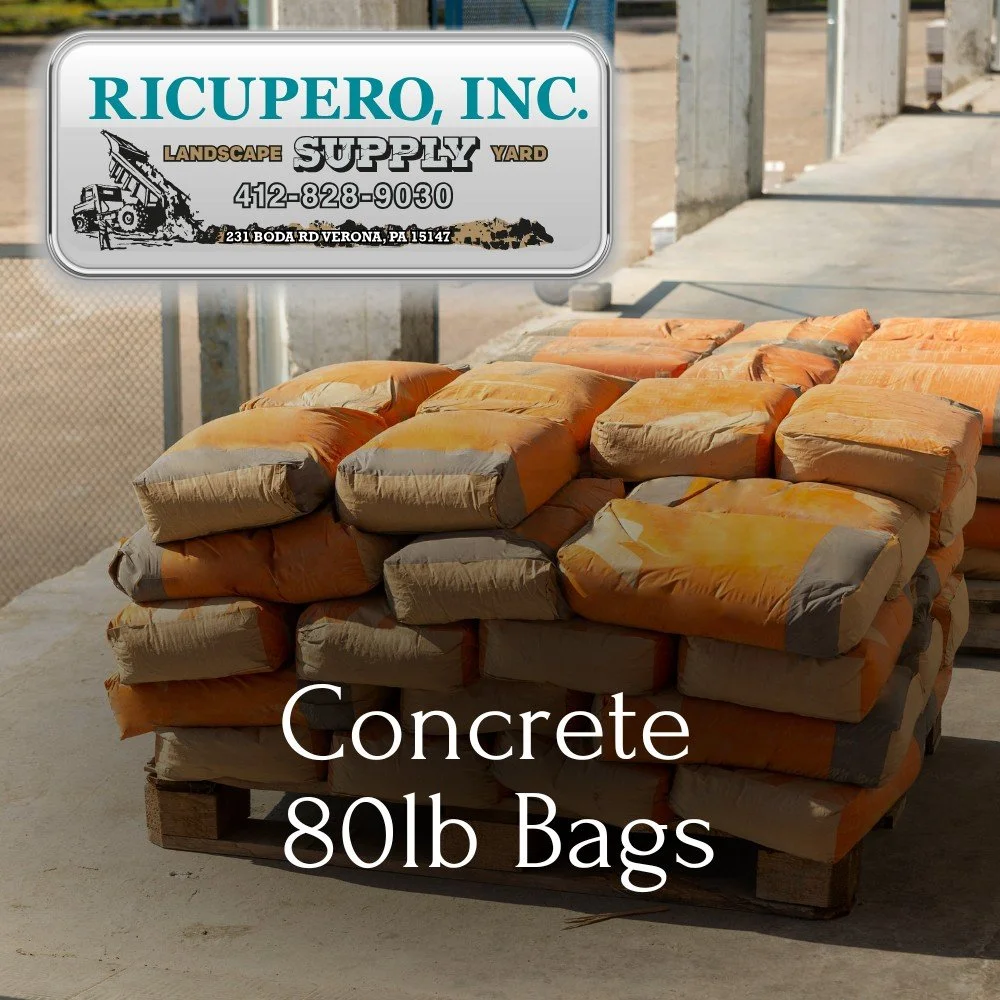 pallet of 80lb concrete bags sold by Ricupero supply yard
