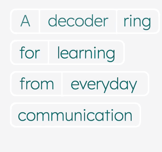 Text-based image with phrases: "A decoder ring," "for learning," "from everyday communication."