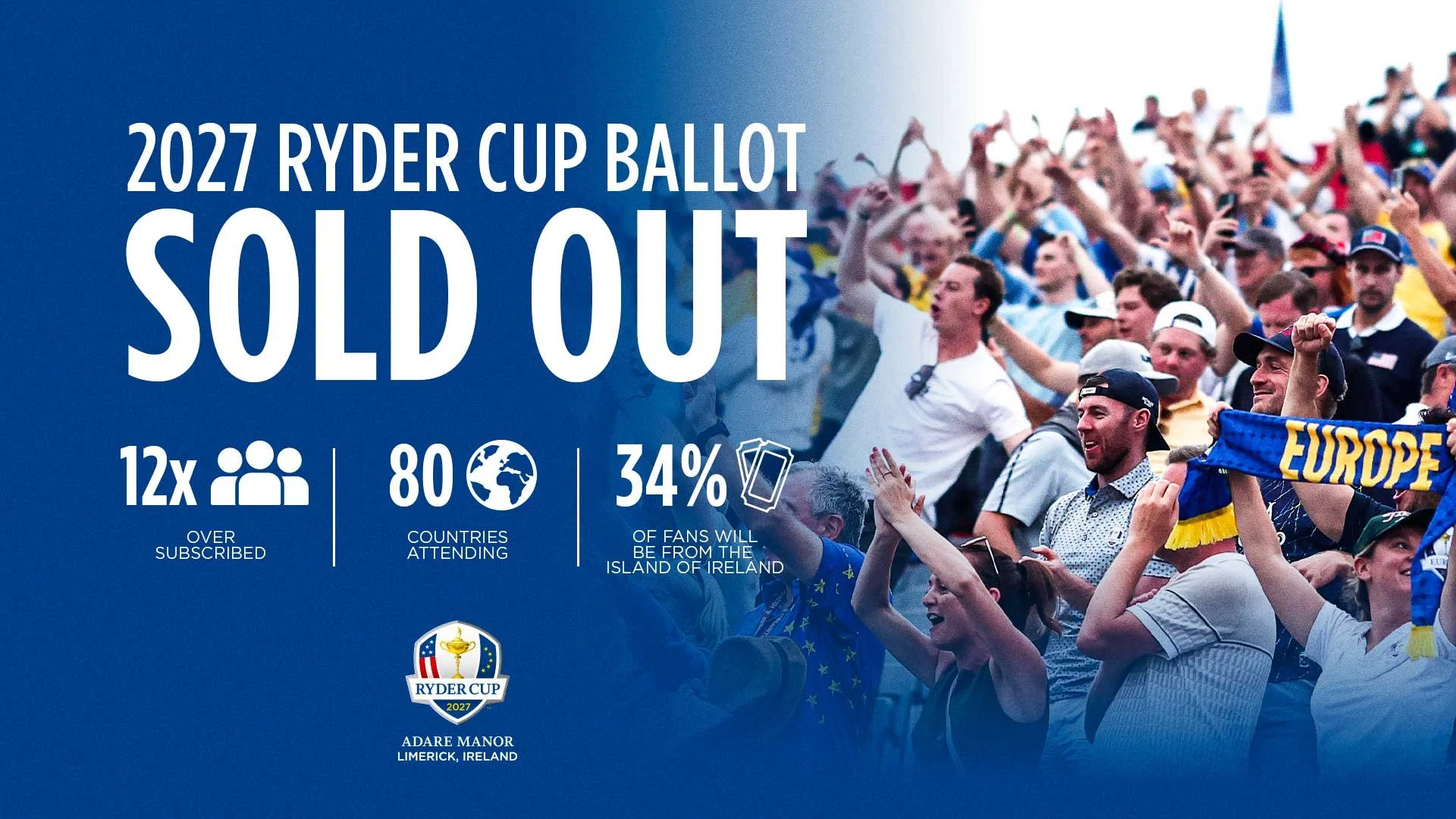 GENERAL ADMISSION TICKETS SOLD OUT FOR 2027 RYDER CUP