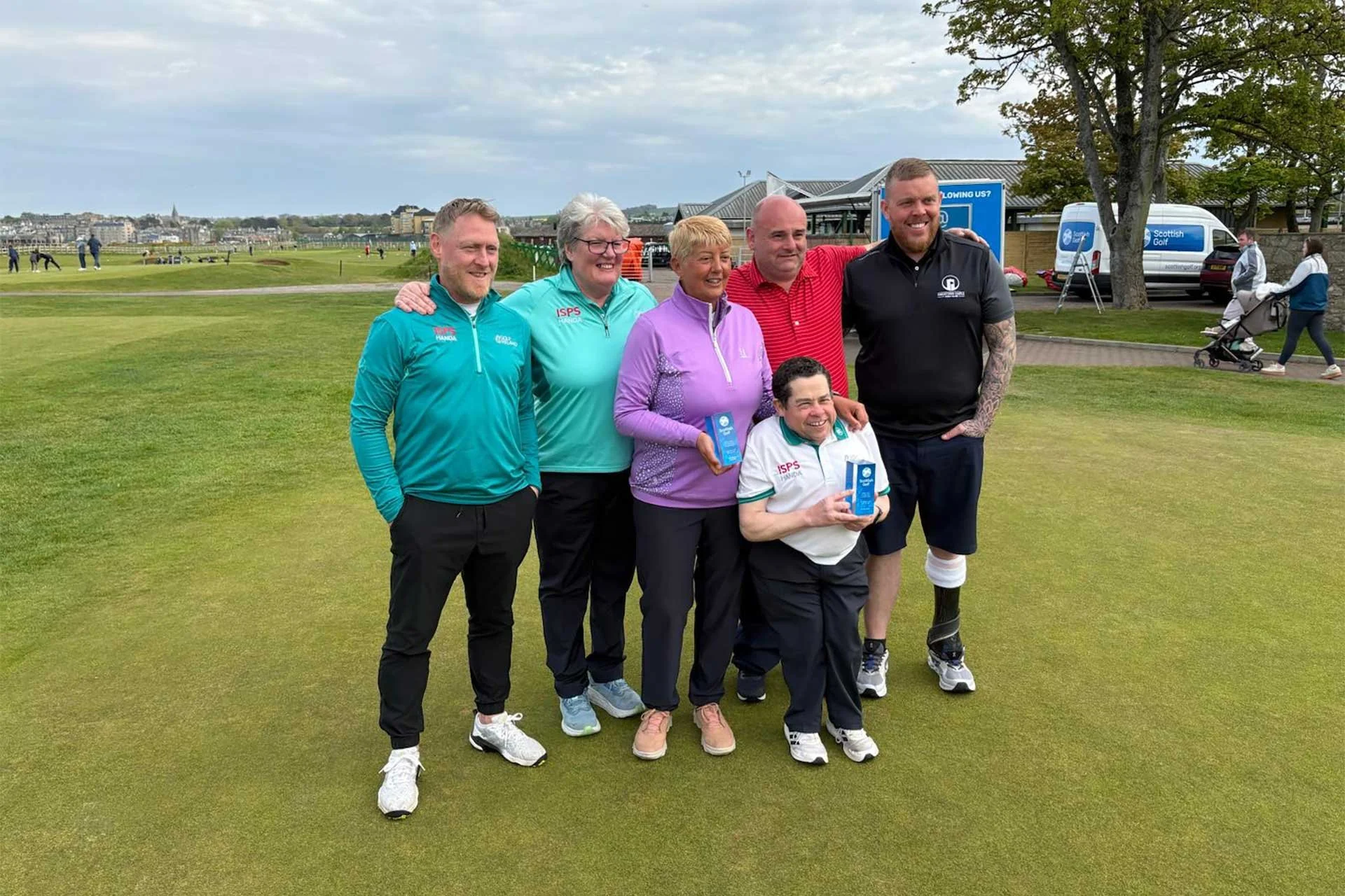 Team Ireland in St Andrews. L-R Mark Clougherty, Dianne, Conway, Cathy Fitzgerald, Paul Kelly, Kevin Cassidy and Adam Lockhart (Photo: Paul Kelly/Golf Ireland)