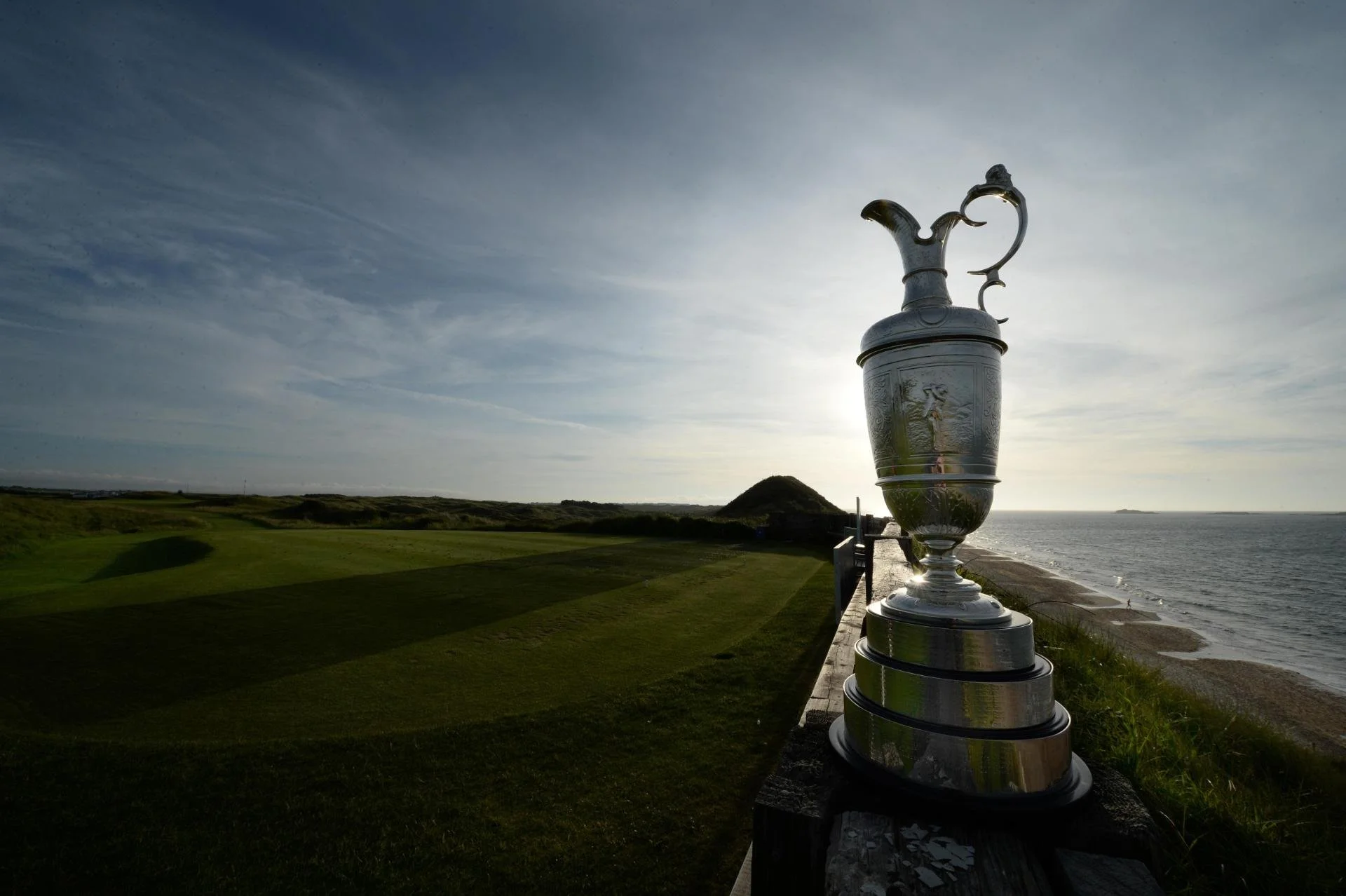 Silhouette image of the Claret Jug that is presented to the Champion Golfer of the year, who wins The Open. (Getty)