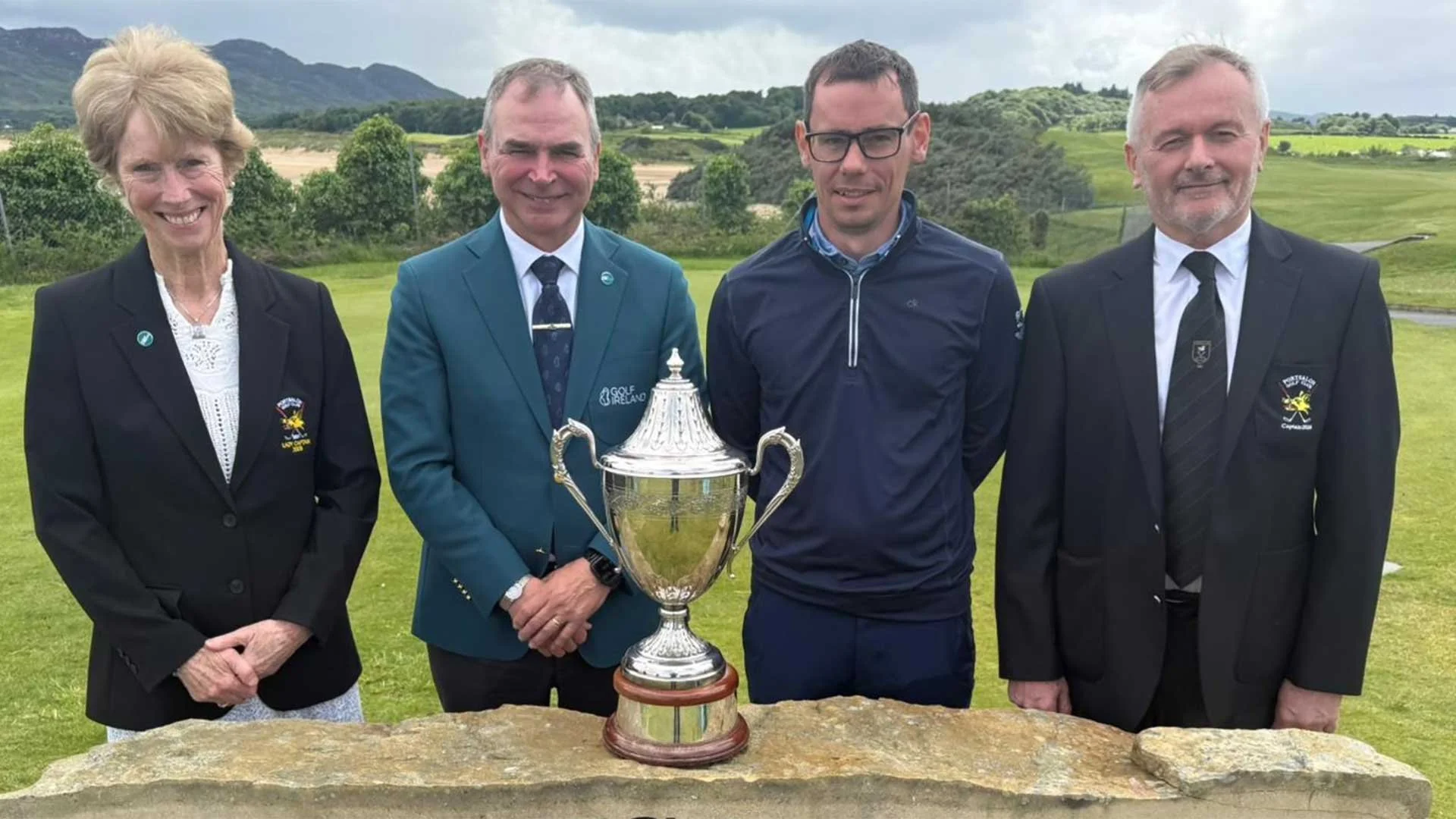 Francis Shannon (Lady Captain Portsalon), John Doran (Chair Golf Ireland Ulster Region), Ian Lynch (Rosslare) and Enda Cullen (Captain Portsalon).