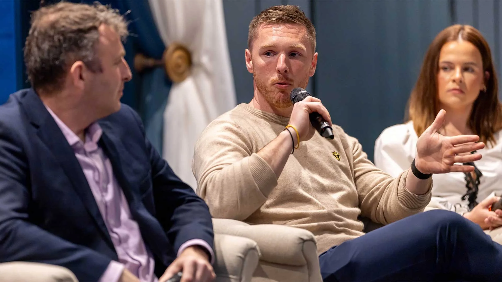 Dylan Beirne speaking at the Golf Ireland Season Launch in Carton House. (Photo: Morgan Treacy/Inpho)