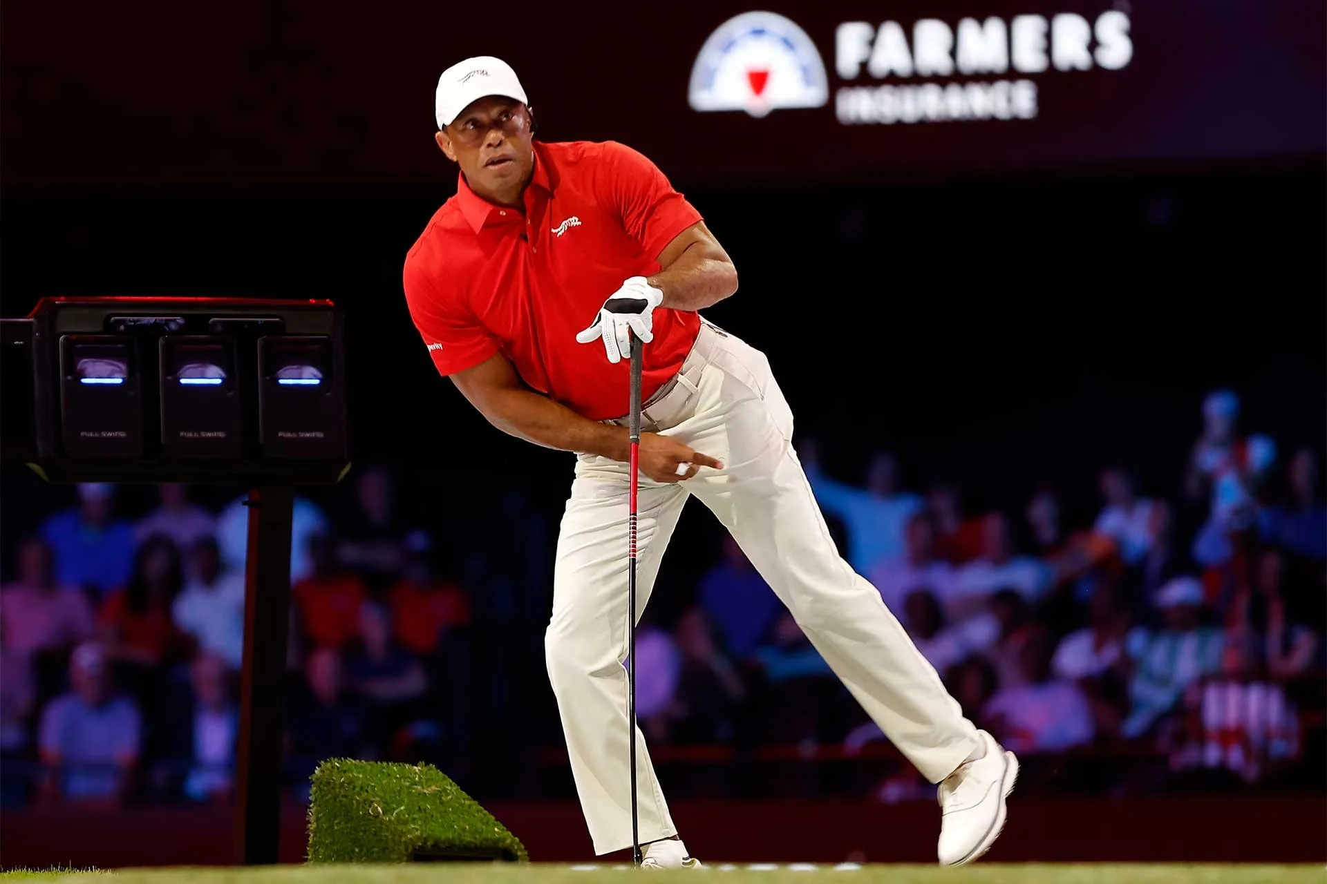 Tiger Woods in action during the TGL Finals at the SoFi Center earlier in the week (Photo: Jamie Squire/TGL)