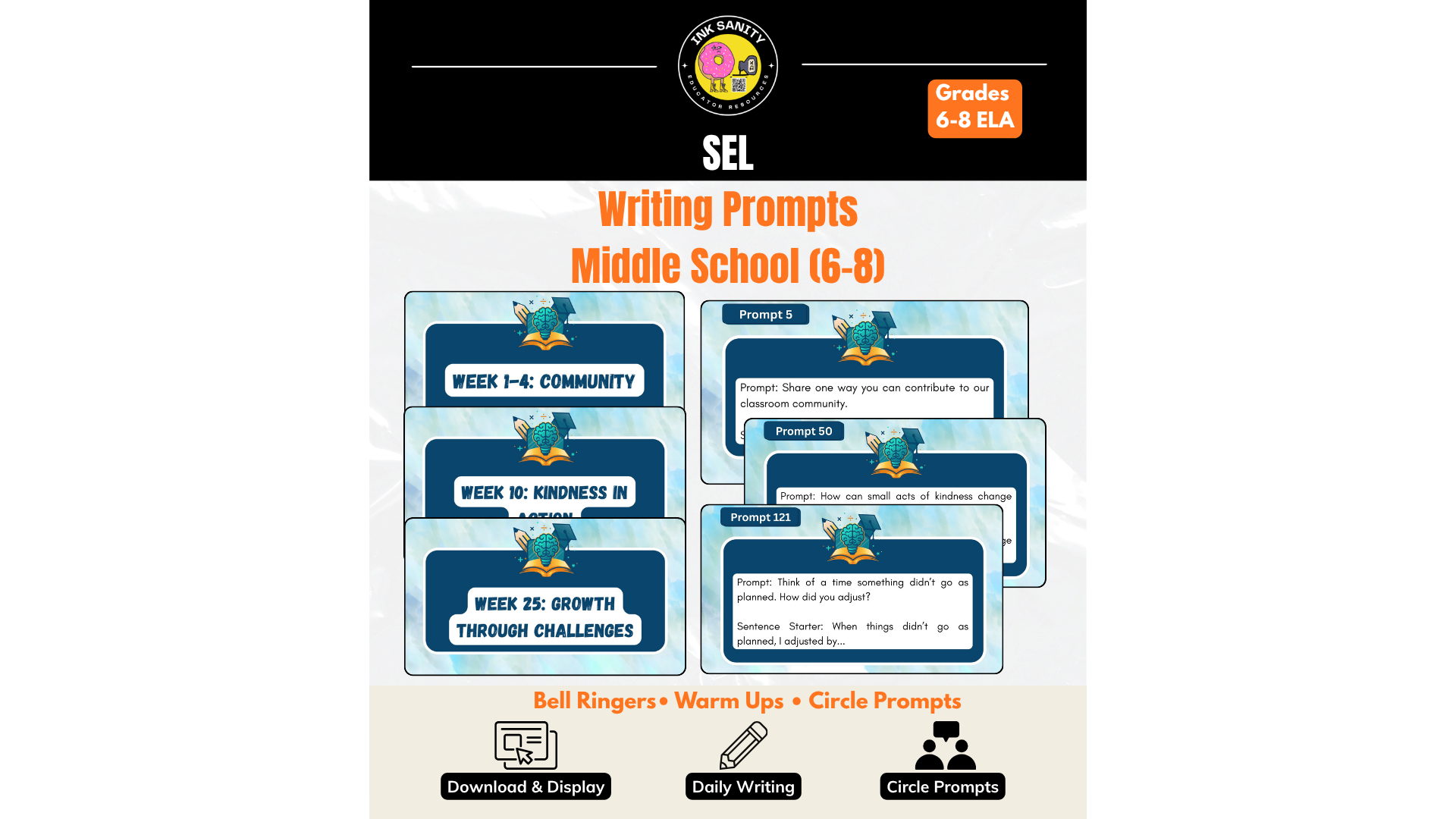 SEL Journal Prompts for Middle School | Grades 6–8 Daily Writing Prompts