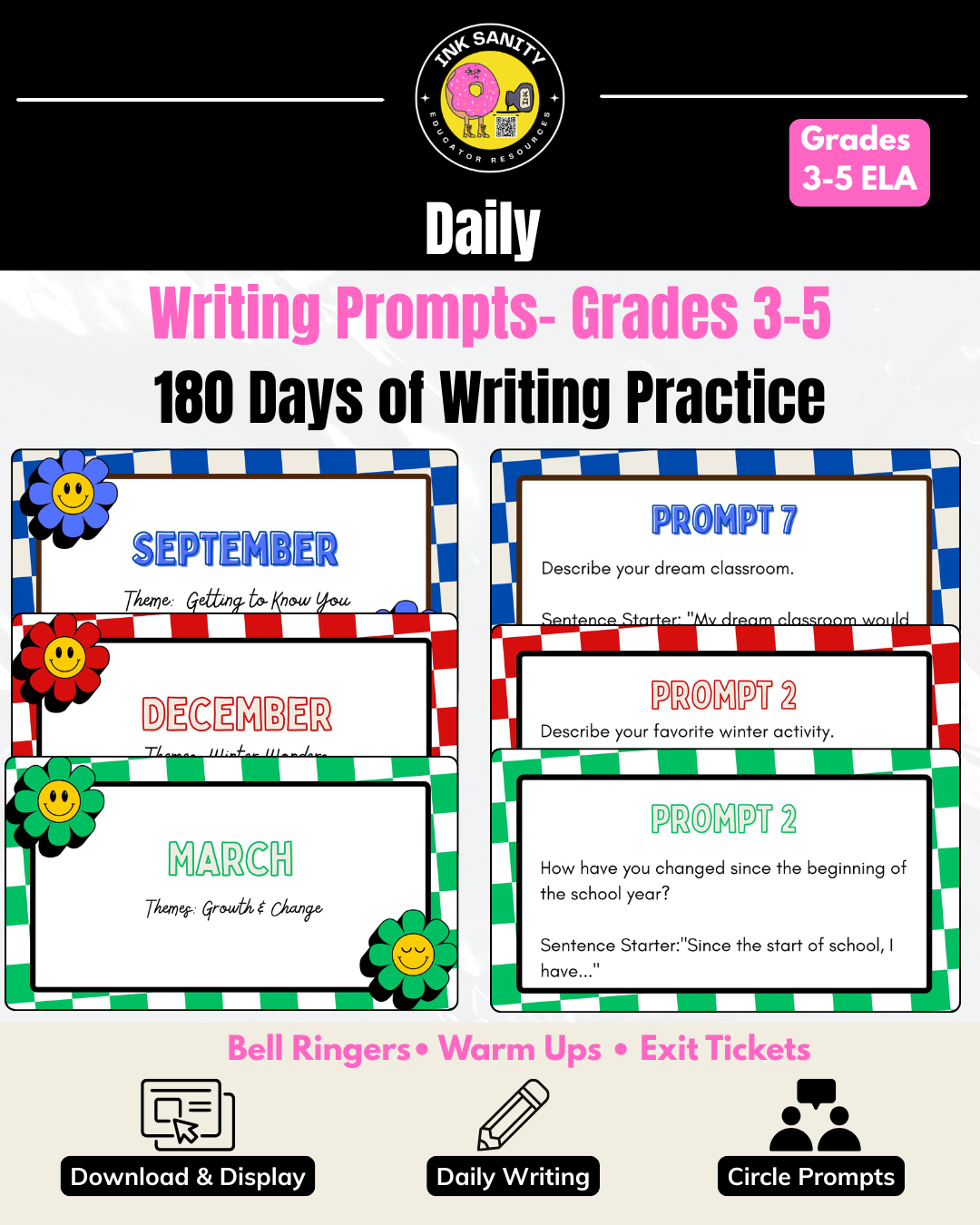 Upper Elementary Daily Writing Prompts | 180 Creative Writing Prompts Grades 3-5