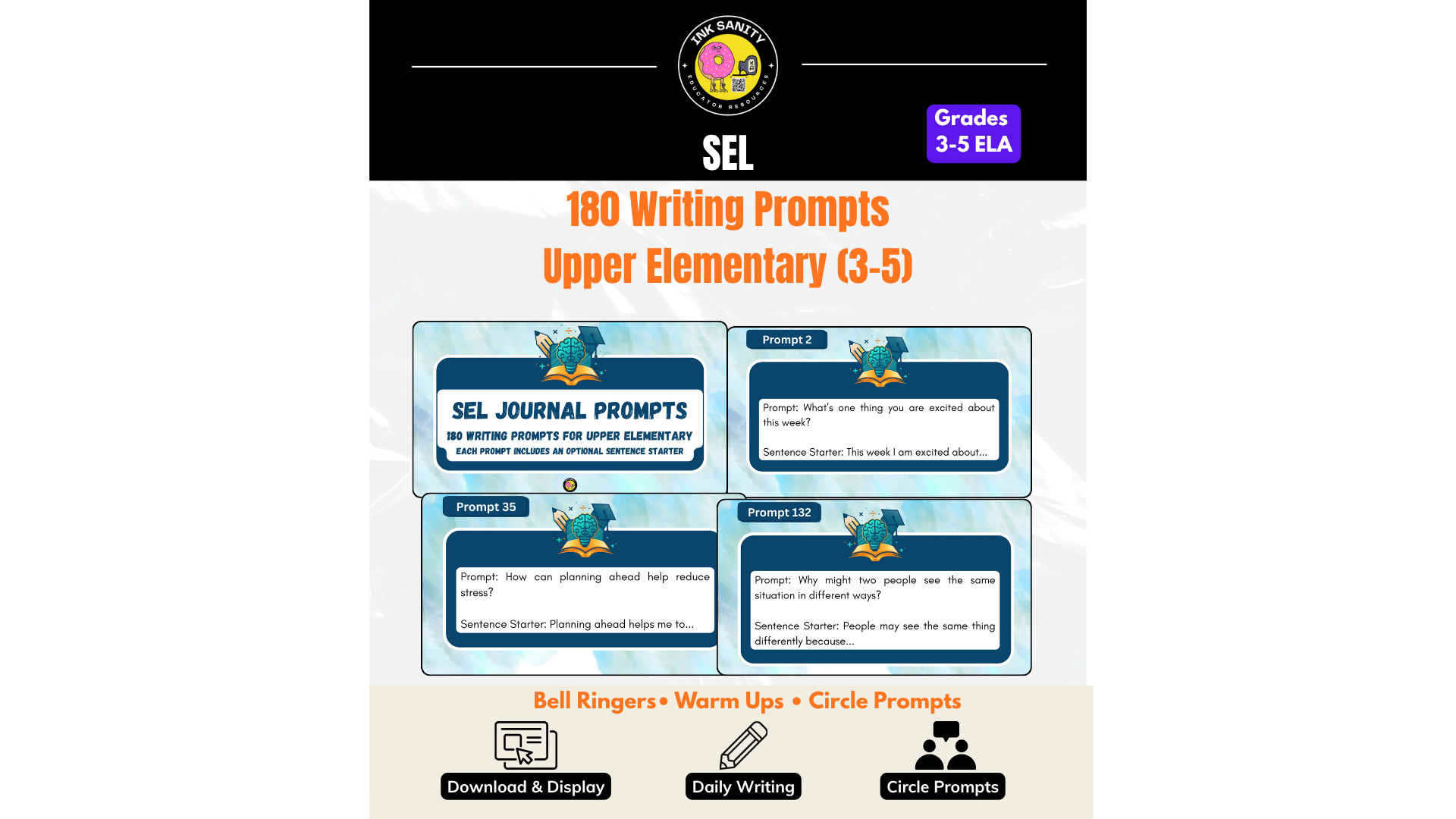 SEL Journal Prompts for Upper Elementary | Grades 3–5 Daily Writing Prompts
