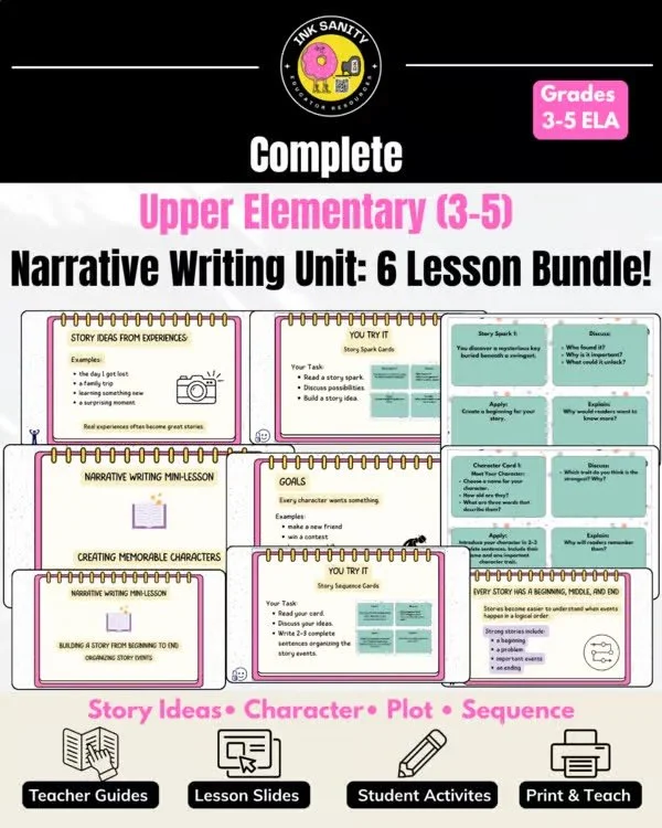 Do you have a few students who want to be novelists? We&rsquo;re here to help with our Narrative Writing Unit Bundle for grades 3-5! Our bundle will guide your students step by step through the writing process to develop their skills as storytellers.