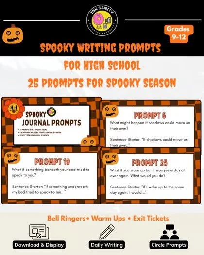 We&rsquo;re about halfway through the spooky season, but you still have time to excite your students with some festive writing prompts! Check out our Spooky Story Writing Prompts for grades 9-12.

Perfect For:
- Bell Ringers &amp; Warm Ups
- Daily Wr