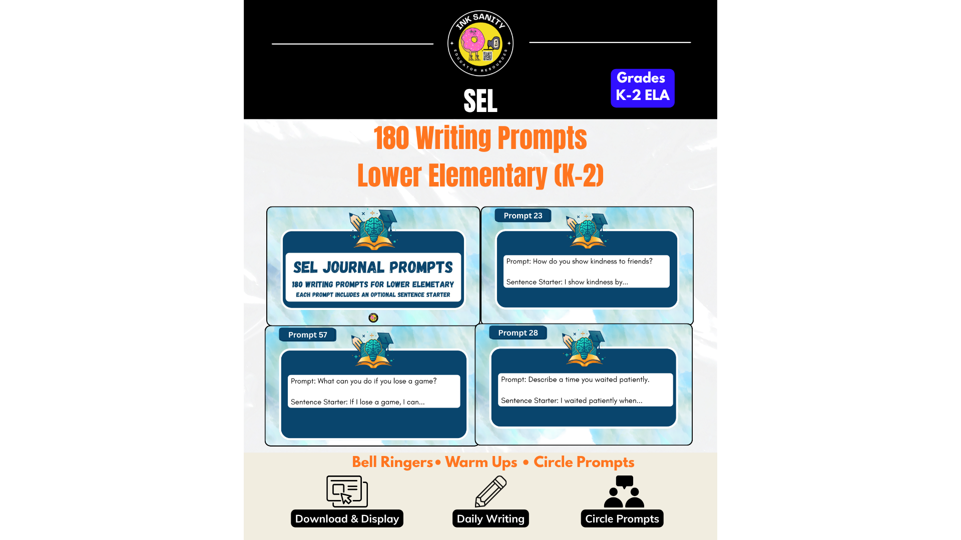 SEL Journal Prompts for Lower Elementary | K–2 Daily Writing & Discussion Prompts