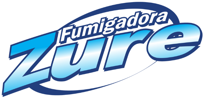 Logotipo de Fumigadora Zure con letras azules y fondo transparente.
