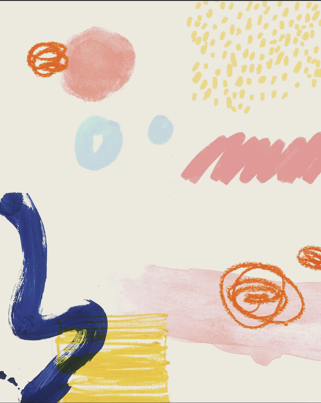 Abstract aquarel achtergrond met zachte pastelkleuren in blauw, geel, oranje en lila.