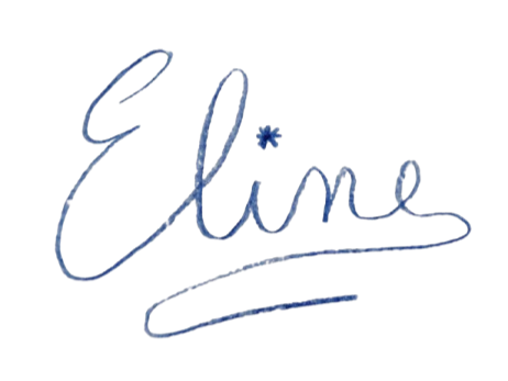 Handgeschreven tekst 'Eline' met een sterretje boven de 'i' en een streep onder de naam.