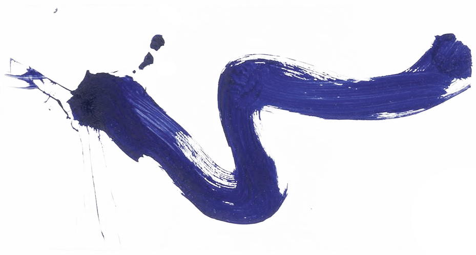 Artistiek blauw penseelstreek op witte achtergrond.