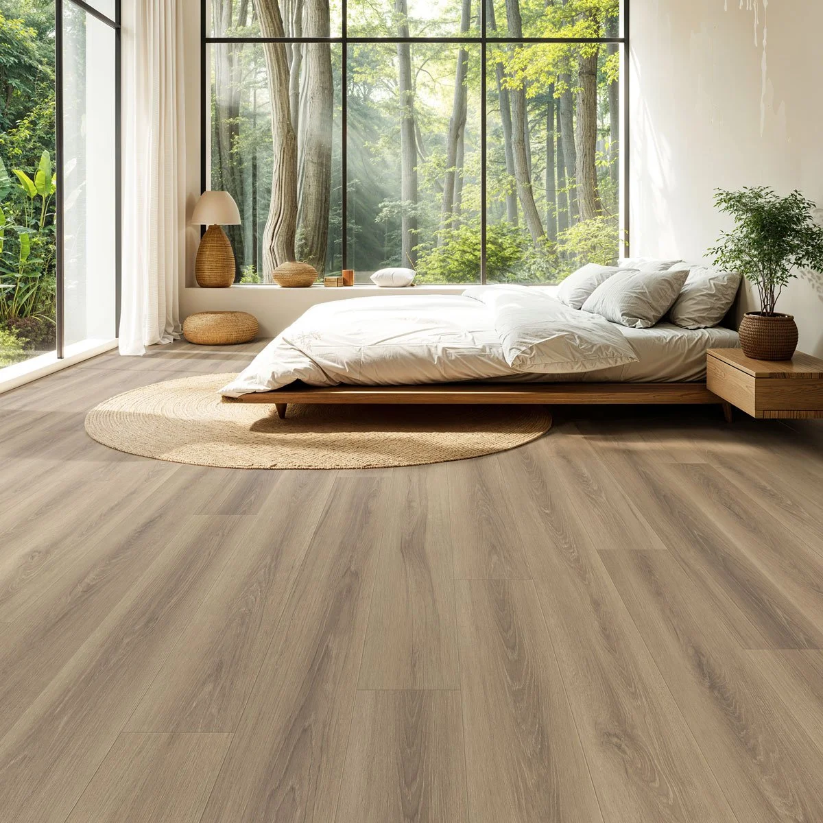 Tobacco flooring in modern bedroom