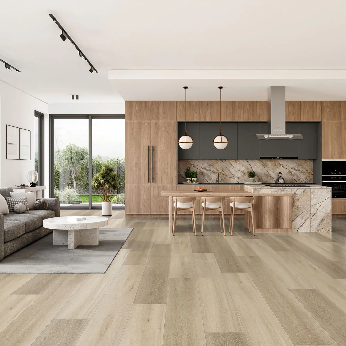 Big Dipper flooring in a modern living room and kitchen area