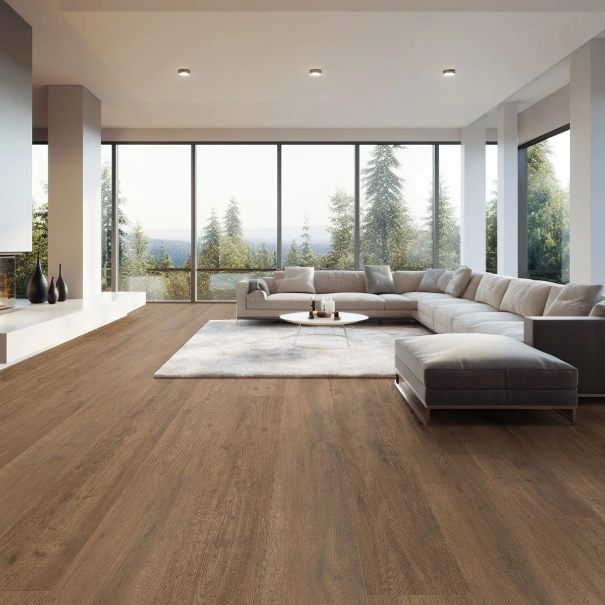 Flow flooring in modern living room