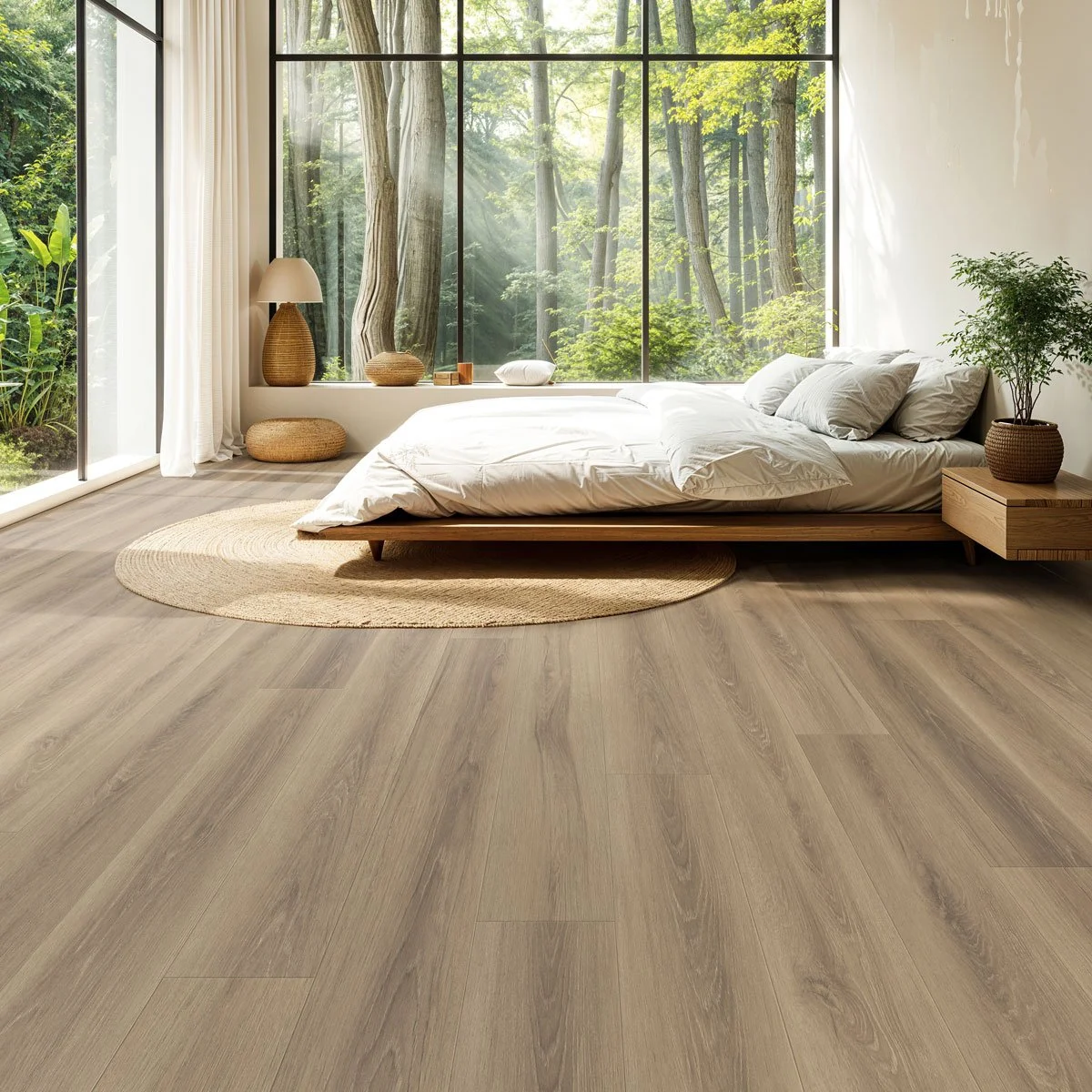 Acceleration flooring in modern bedroom