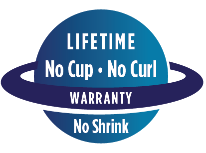 Lifetime no cup, no curl, no shrink warranty planet shape icon