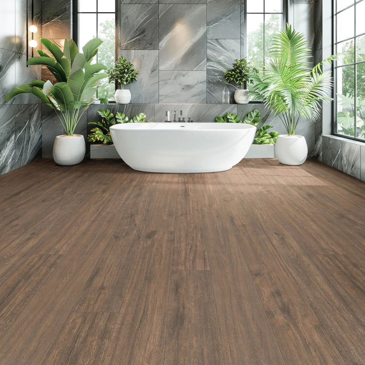 Inertia flooring in modern bathroom