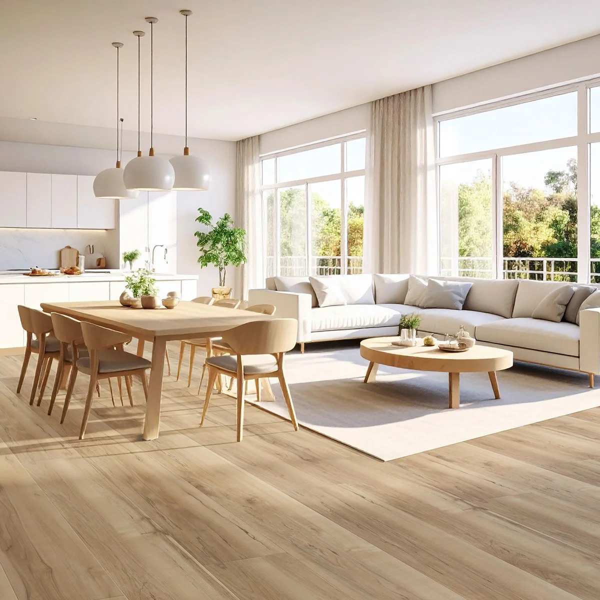 Constellation flooring in a living room/kitchen room