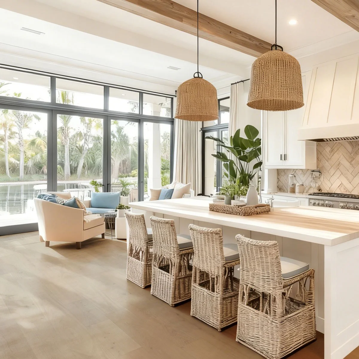 Longboard flooring in bright kitchen
