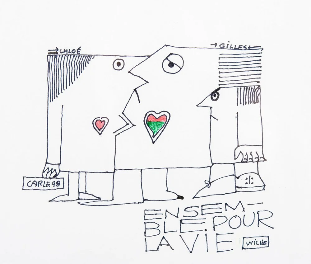   Gilles Carle ,  Ensemble pour la vie (Willie) , 1998, Felt pen, 7,5" x 7,5" (19,05 x 19,05 cm) 