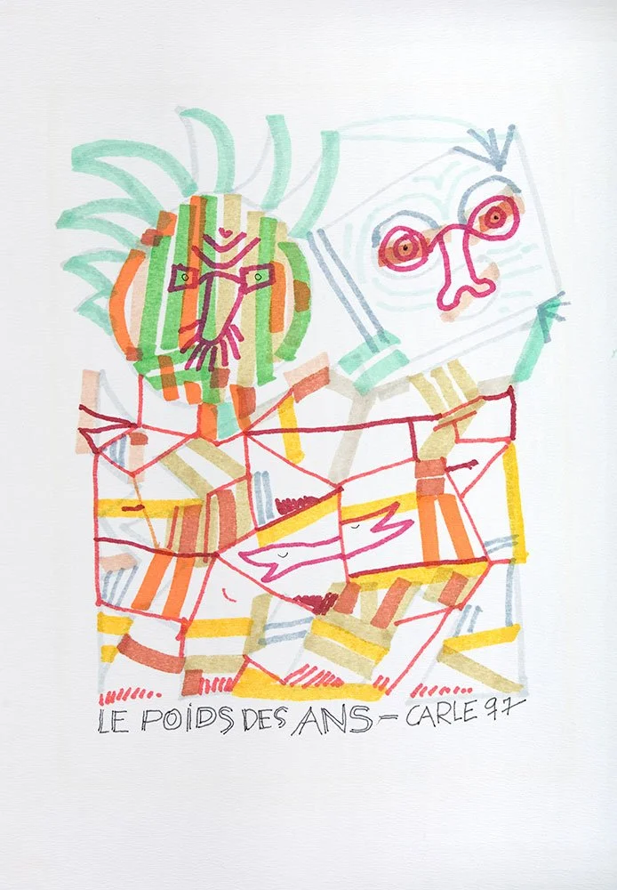   Gilles Carle ,  Le poids des ans (autoportrait) , 1997, Felt pen, 16,5" x 13,75" (41,91 x 34,93 cm) 