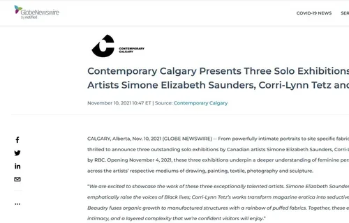 Contemporary Calgary Presents Three Solo Exhibitions by Canadian Artists Simone Elizabeth Saunders, Corri-Lynn Tetz and Maya Beaudry&nbsp;Partager
