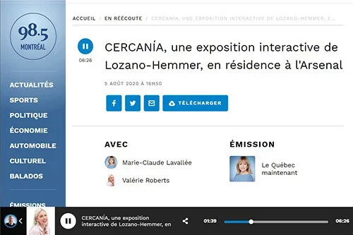 Cercania, une exposition interactive de Lozano-Hemmer, en résidence à Arsenal (audio)