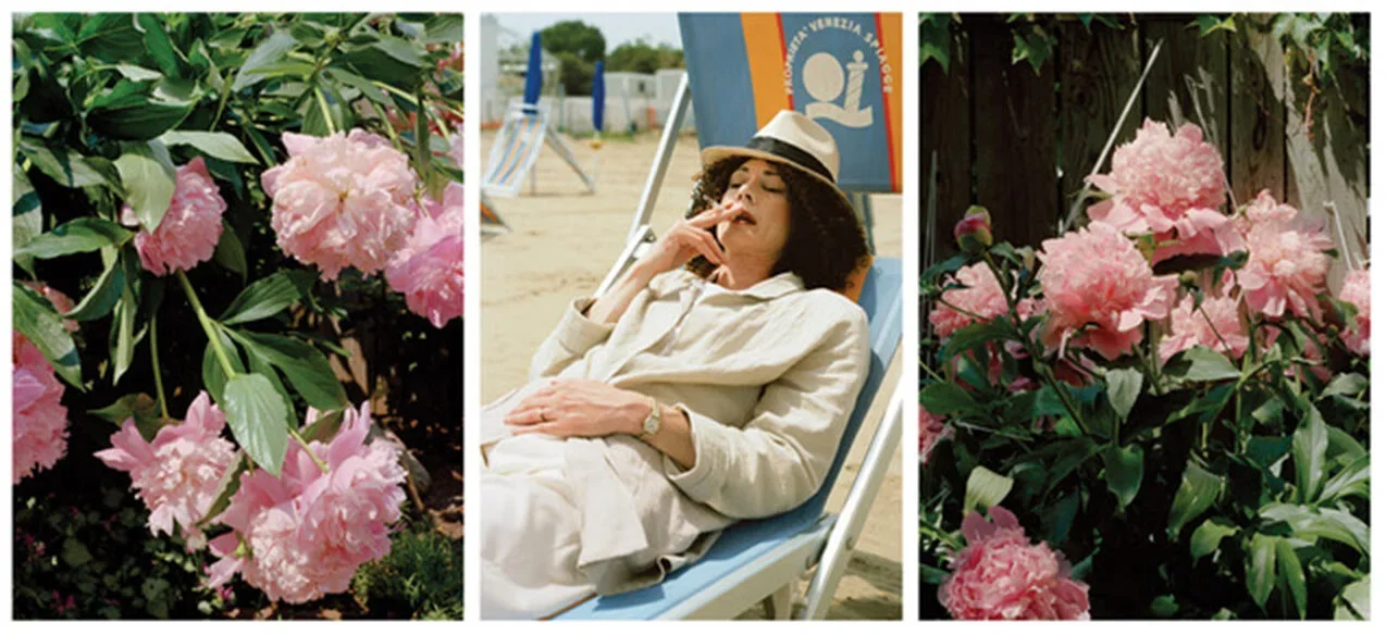 Suzy Lake,  Peonies in the Lido #7 , 2000-2002, 50 x 37; 50 x 34.5; 50 x 37 in., Chromogenic prints. Georgia Scherman Projects, Toronto Contemporary Syndicate. 