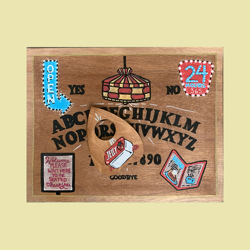 Wait Here To Be Seated Wooden Talking Board and Planchette