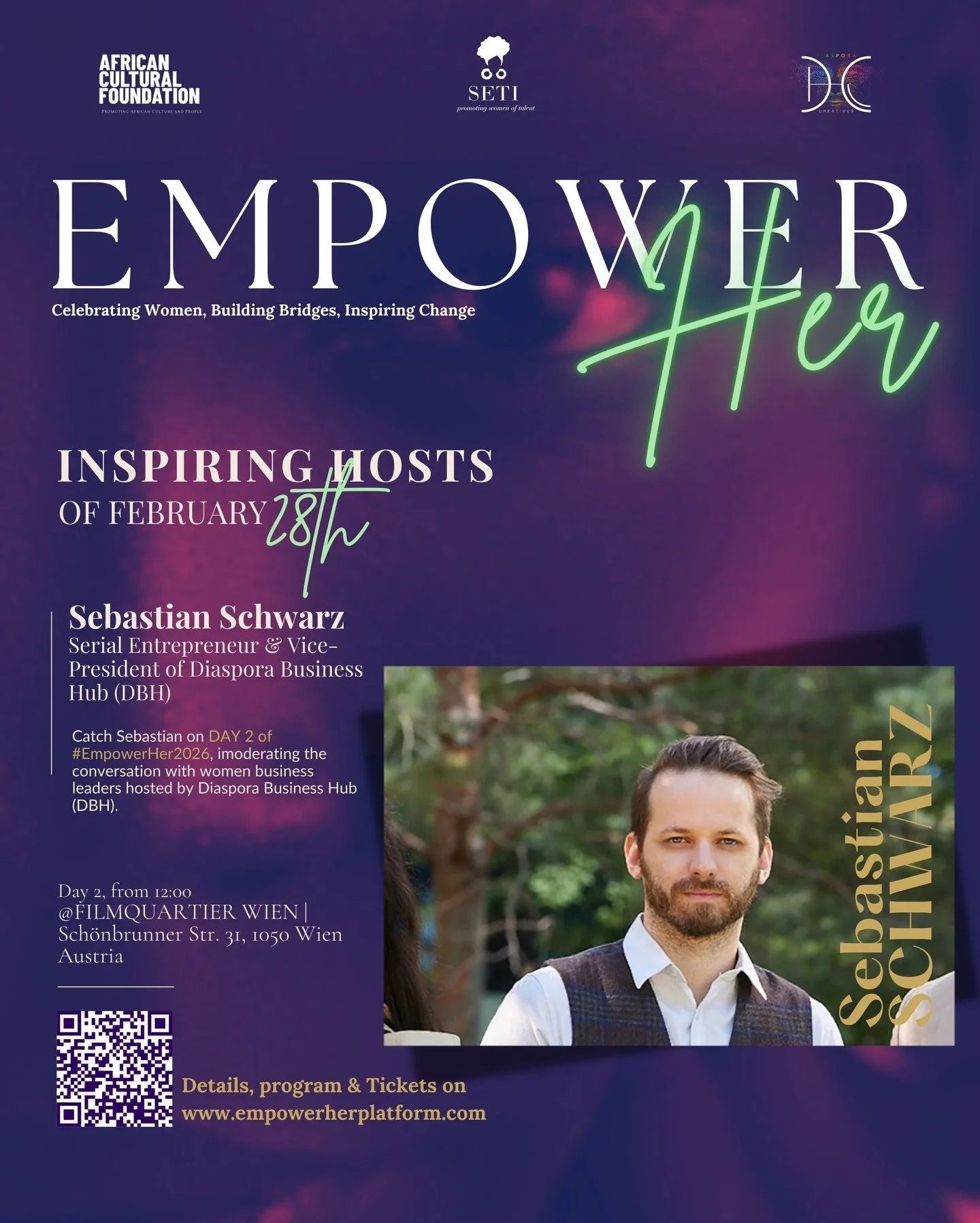 Meet one of our inspiring voices of Day 2 at EmpowerHer 2026 ✨

Sebastian Schwarz &ndash; Serial Entrepreneur &amp; Vice President of Diaspora Business Hub (DBH).

Sebastian is a strategic thinker and builder of sustainable business models, actively 