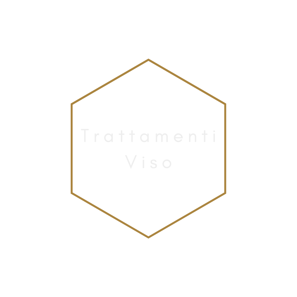 Logo con testo 'Trattamenti Viso' all'interno di un poligono marrone, sfondo nero.