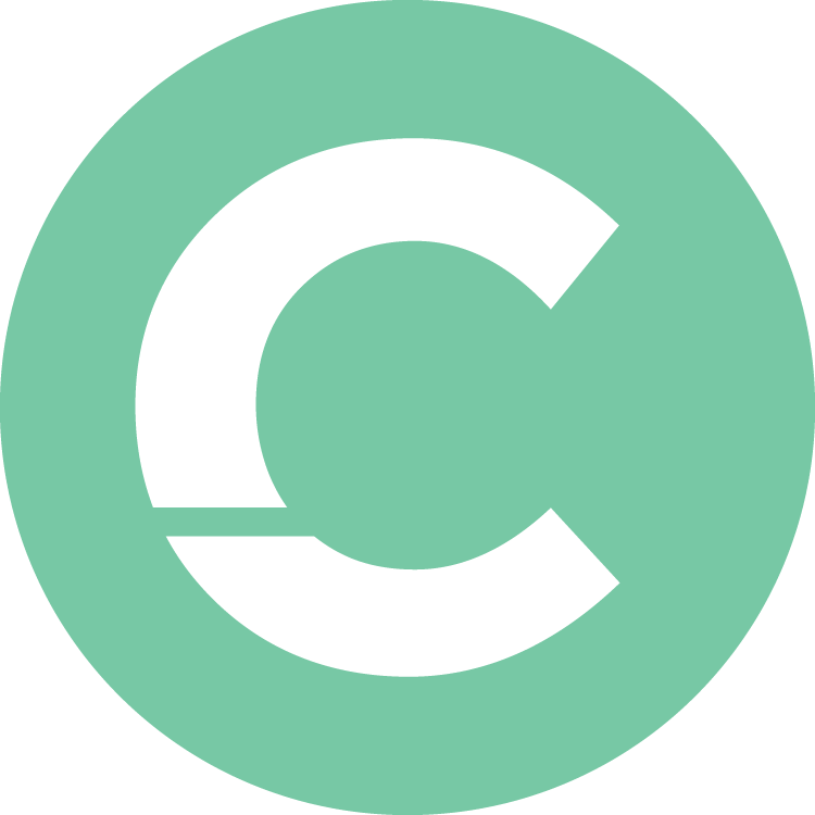 Capital C with a line detail in a teal circle