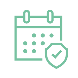Icon of a calendar with a checkmark shield in front