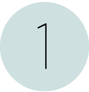 Number one written in black on a light blue circular background.