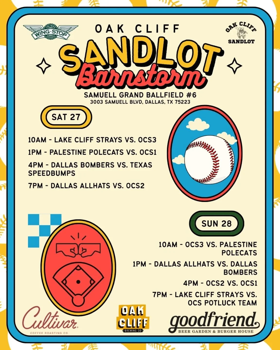 Excited to kick off another weekend of baseball with the krewe du @oakcliff86ers.

We'll be over at Samuel Grand on Saturday at 7pm and Sunday at 1pm, come by for big plays, merch and good times!