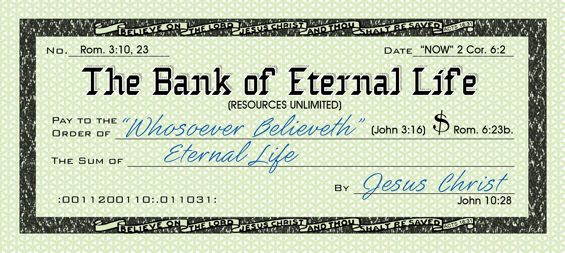 Bank of Eternal Life Money Check #712