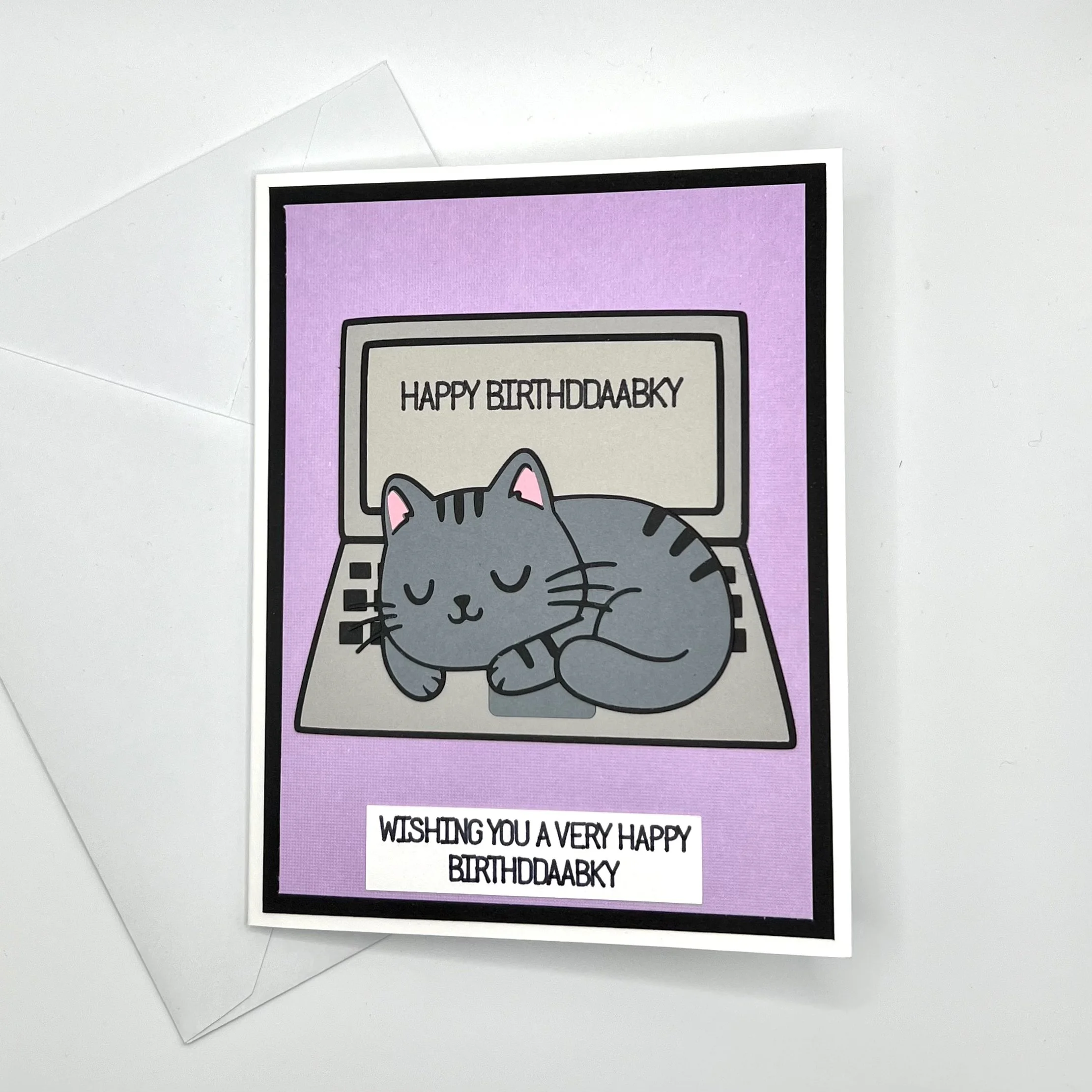 Funny Cat on Laptop Birthday Card