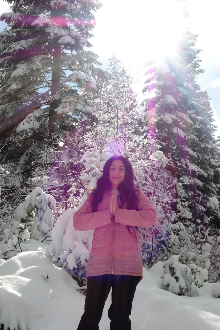 Meditation in the snowy forest