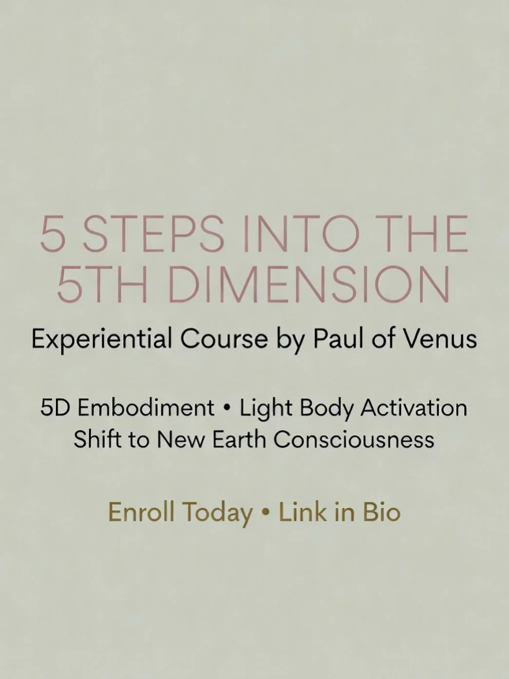 🌟 5 STEPS INTO THE 5TH DIMENSION 🌟
 Human Embodiment Course by Paul of Venus

Beginner-friendly. Master Course Profoundly transformative.

Walk through the 5 Gateways to 5D embodiment and light body activation. Learn to shift from 3D limitation int