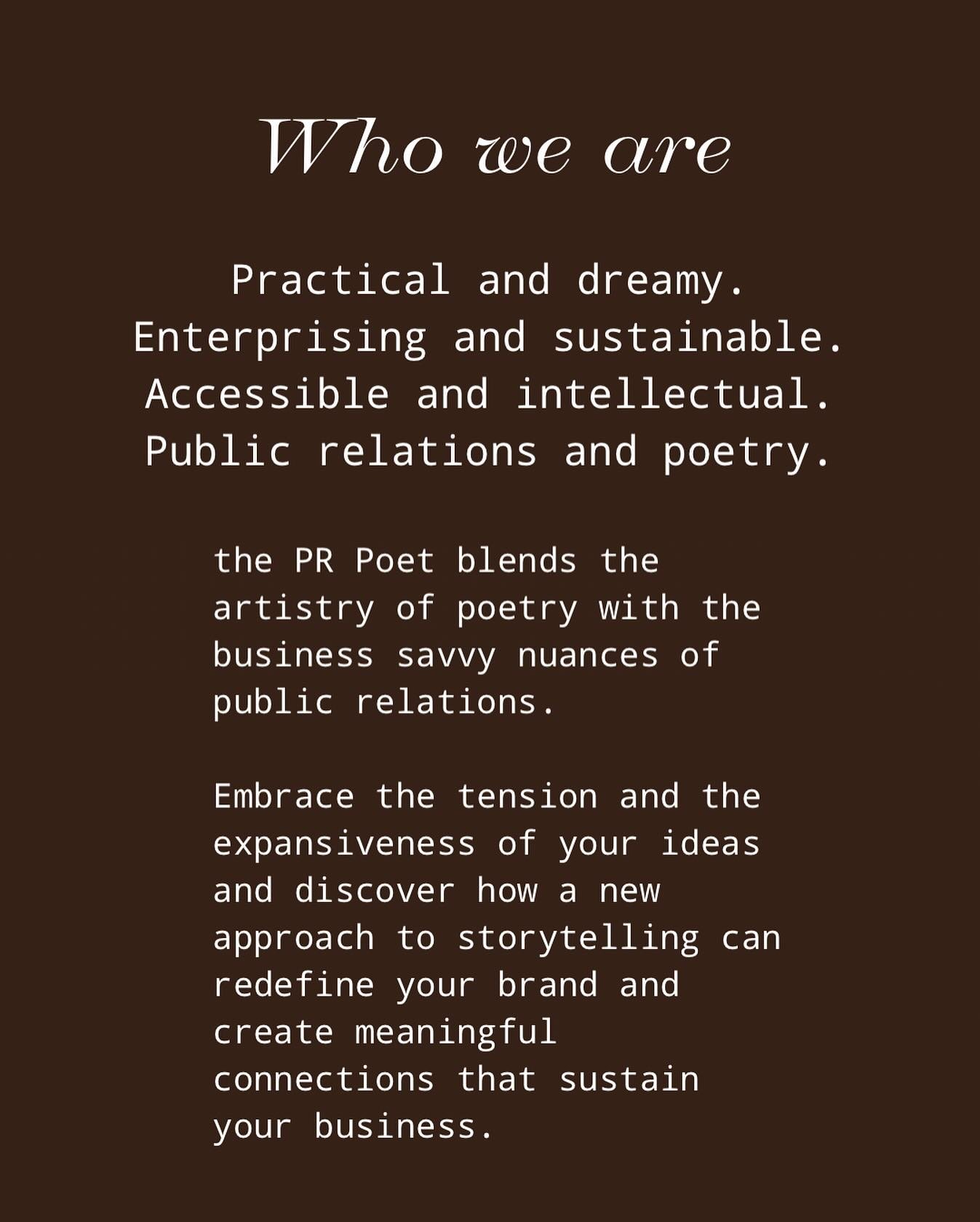Explore how the #theprpoet approach can help grow your small business at www.theprpoet.com.🤎💼 

#socialmediaagency #brandstorytelling #communicationsstrategy #marketing #publicrelations #contentcreation #contentcreator #socialmediamanagement