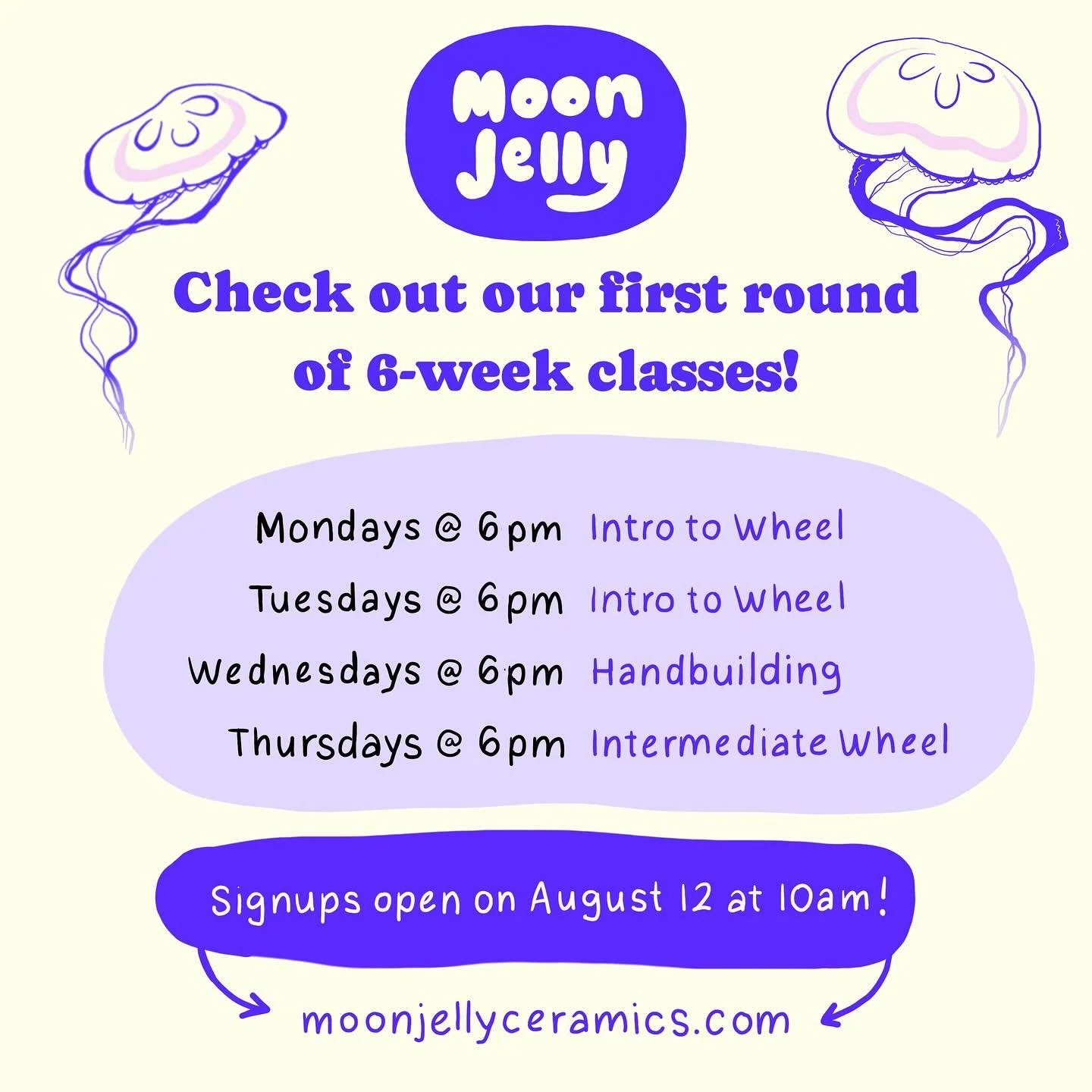 🎊 So excited to announce our first round of 6-week classes that start in September! 🎊

More details and class descriptions are on our website!

Signups will open at 10am on Tuesday (August 12th) - save the date and get ready to sign up! 🎊

Can&rsq