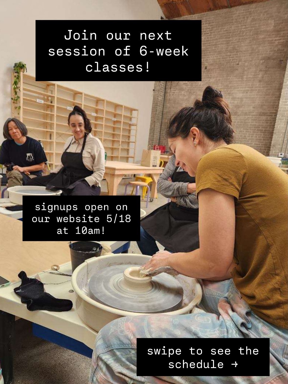 ☀️join us for our next 6-week class session! ☀️

signups open on our website on Monday 5/18 at 10am (set your alarms!) 

see you in the studio!