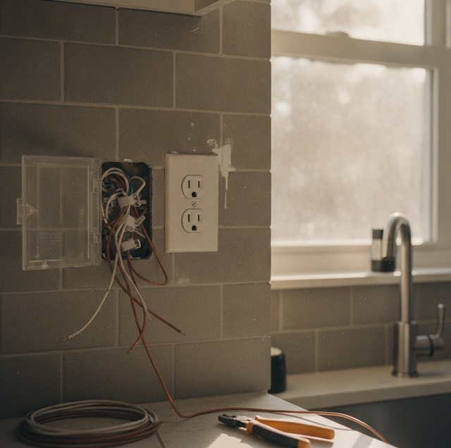 white GFCI outlet with test and reset buttons on a wall