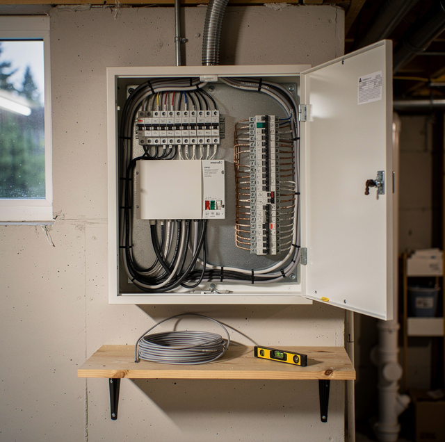 residential electrical panel with whole-house surge protector installed