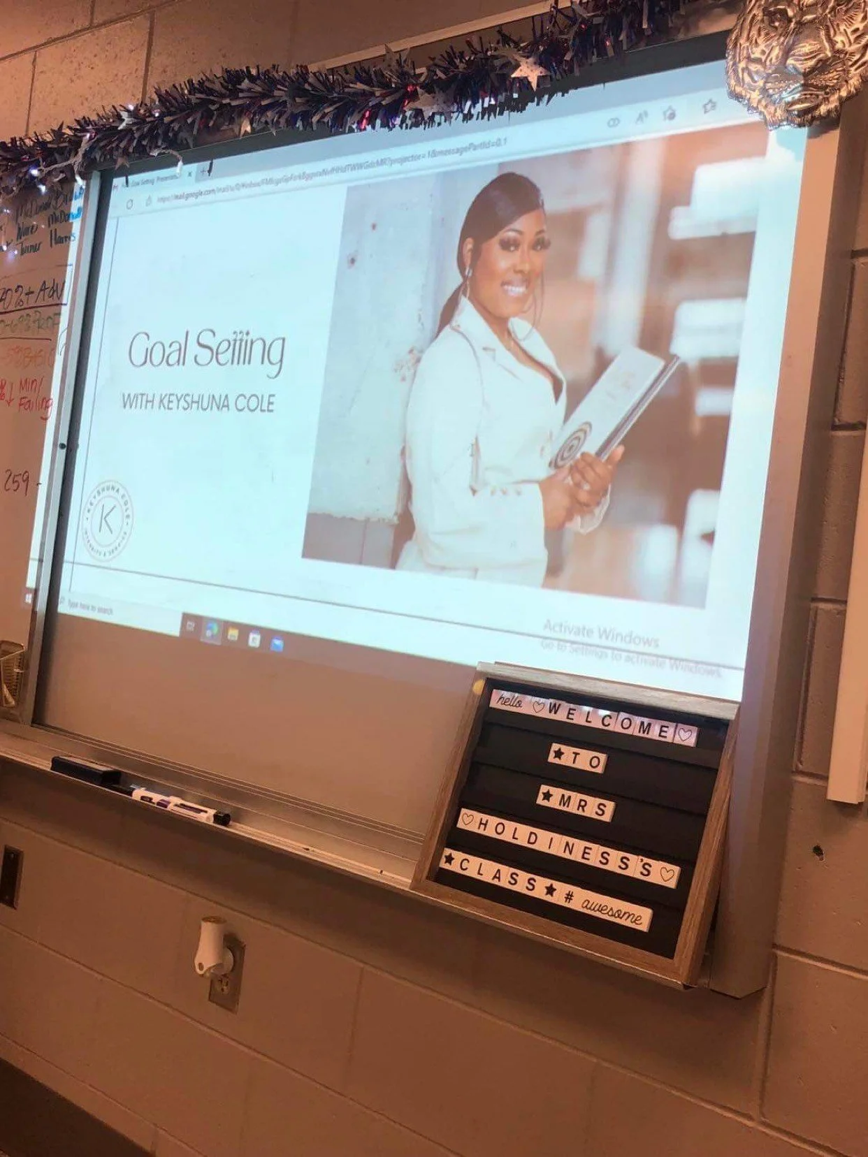 Keyshuna Cole presenting on Goal Setting at Alma Mater, Newton High School.